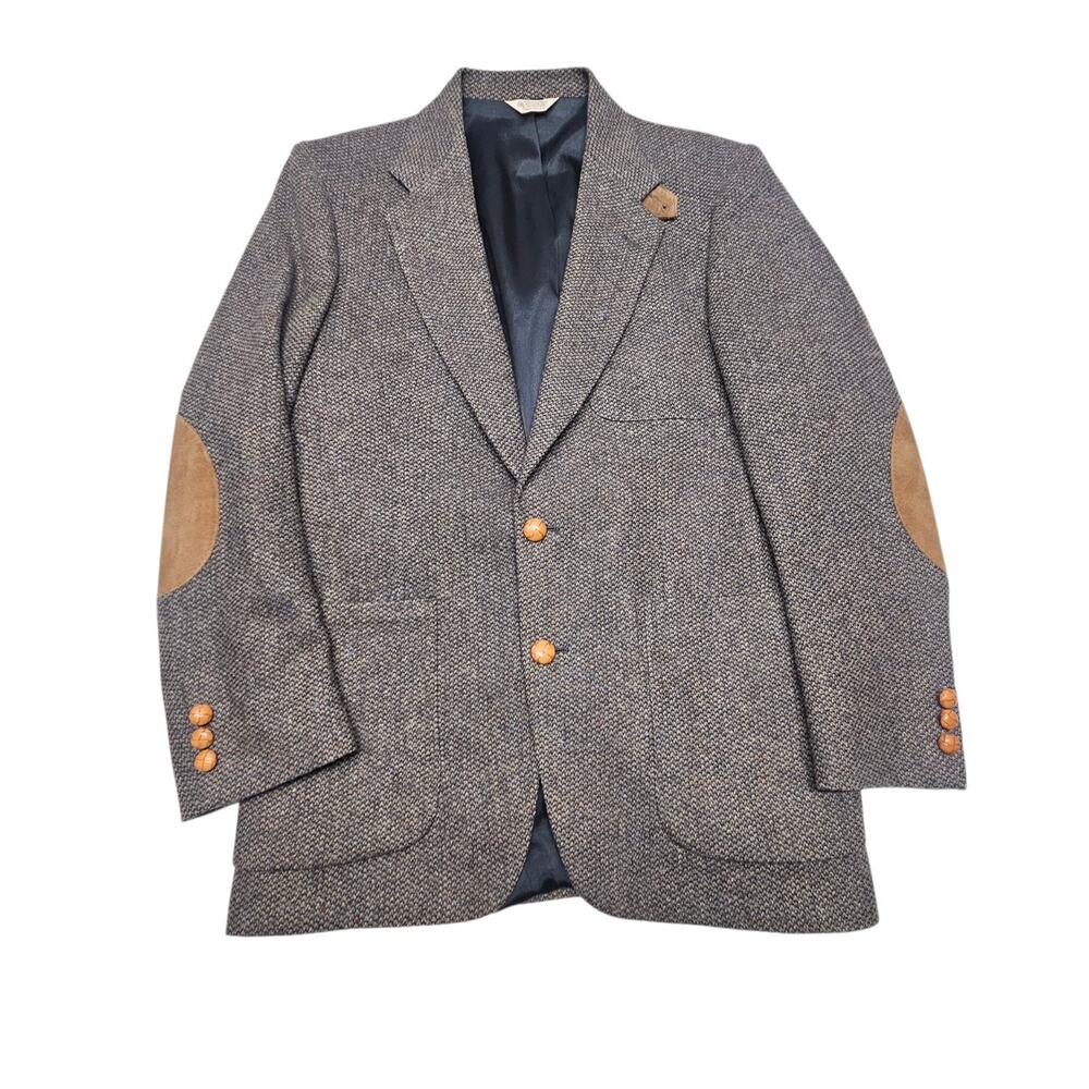 Vtg Kenneth Roberts Pure Wool Tweed Sport Coat Elbow Patches 38R Dark Academia